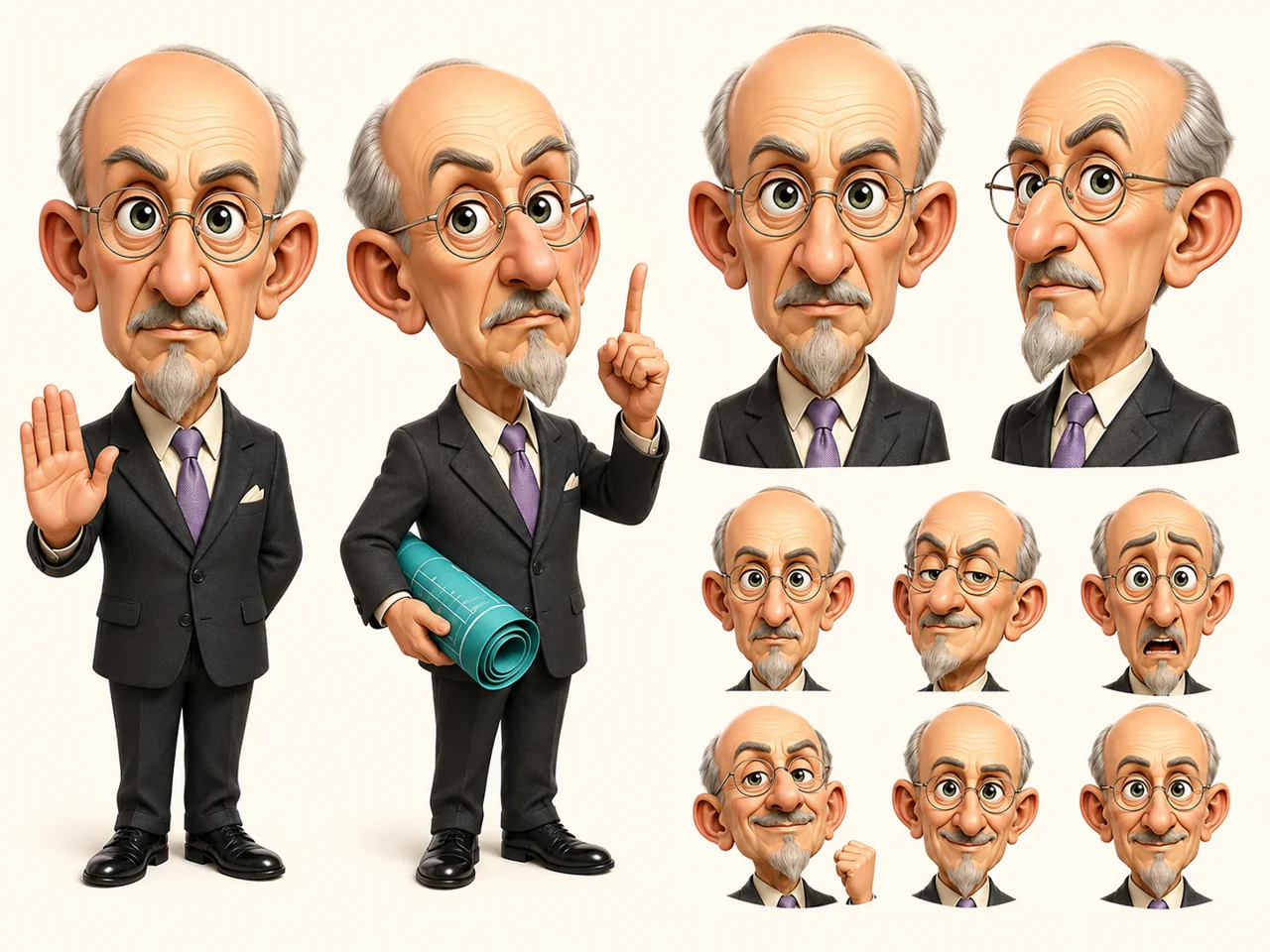 Original-Figurenbogen: Walter Ulbricht mit Ganzkörperposen und verschiedenen Gesichtsausdrücken.